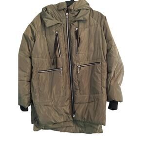 EUC CISONO Men's Green Winter Coat/Jacket Hooded Pockets Galore Lined Size Large